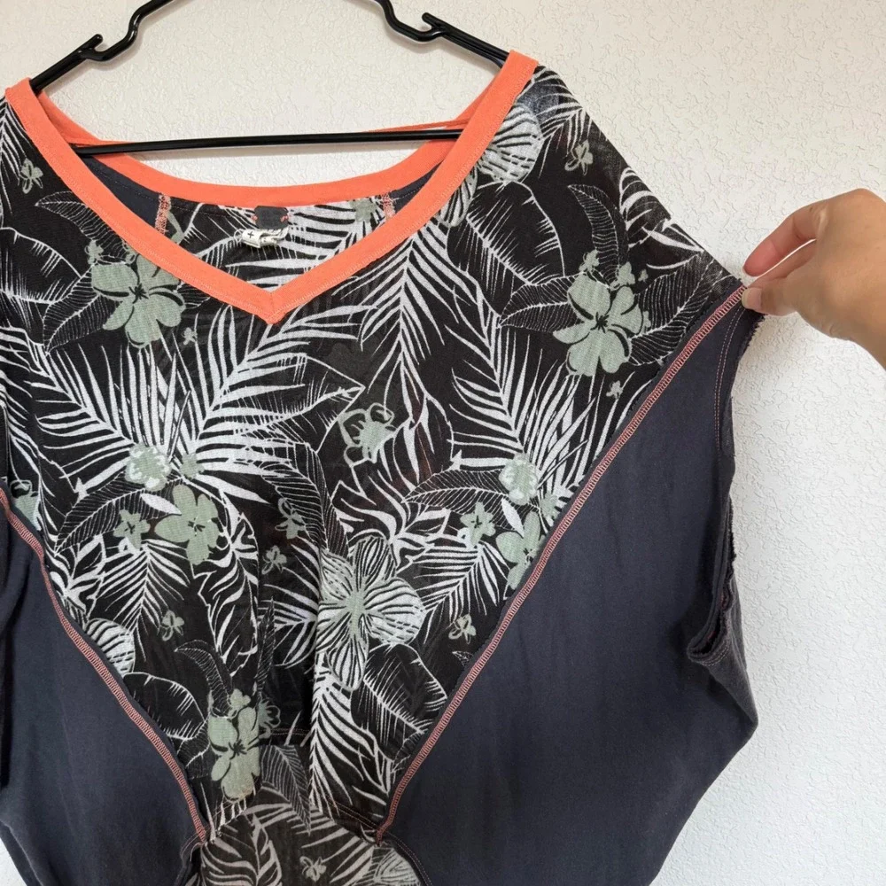 We The Free Free People Tropical Palm Print Dolman Mesh Top XS Boho Slouchy